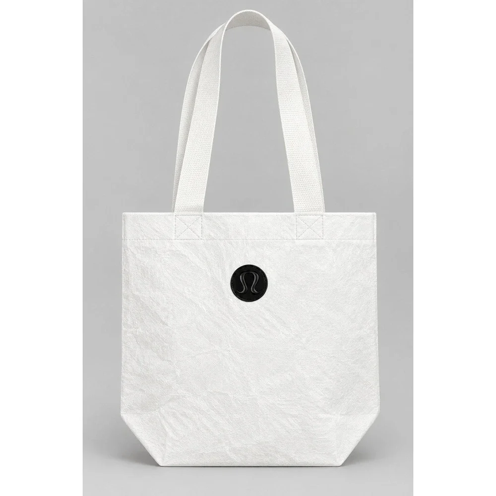 Lululemon Reusable Tote Bag White Small Tyvek Polypropylene Black Logo Shopper